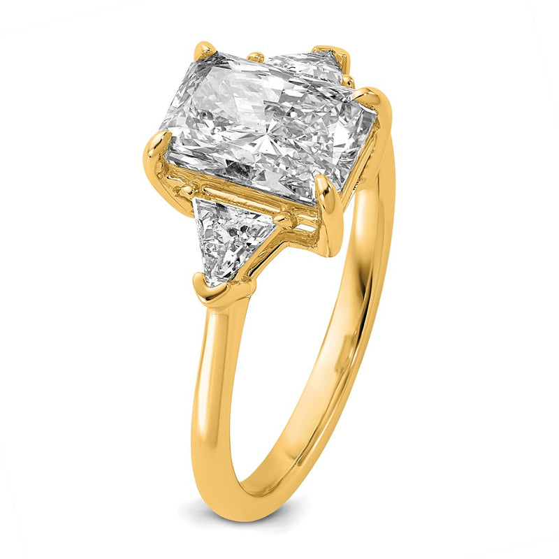 14K Yellow Gold 1/2 carat Lab Grown Diamond VS/SI+ G+ Triangle 2 carat Radiant Center Semi Mount Three Stone Engagement Ring