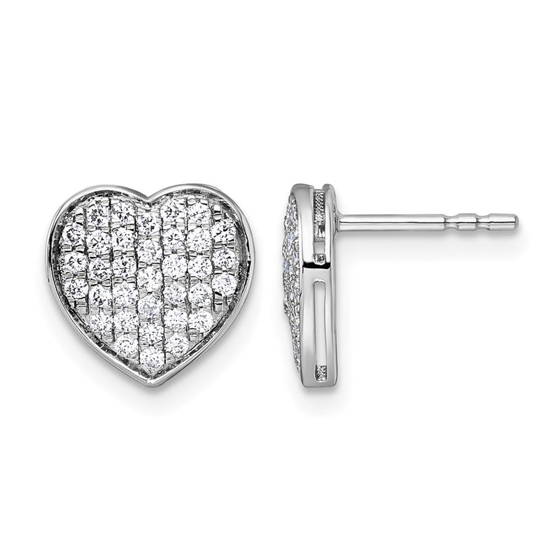14K White Gold 1/2 carat Diamond Pave Heart Post Earrings