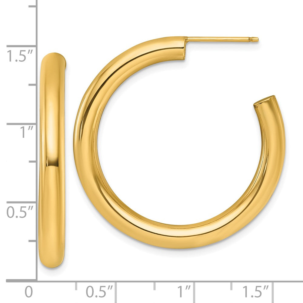 14K Yellow Gold Polished 4.0 x 35mm Tube C-Hoop Post Earrings