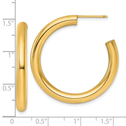 14K Yellow Gold Polished 4.0 x 35mm Tube C-Hoop Post Earrings