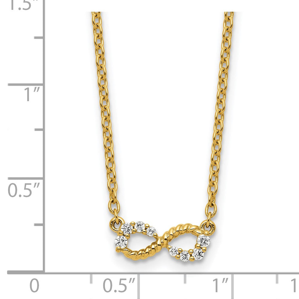 14K Yellow Gold Polished and Beaded 1/8 carat Diamond Infinity Symbol 18 Inch Necklace