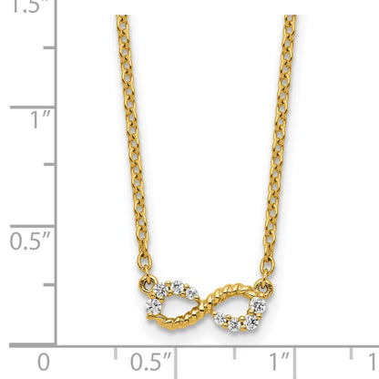 14K Yellow Gold Polished and Beaded 1/8 carat Diamond Infinity Symbol 18 Inch Necklace