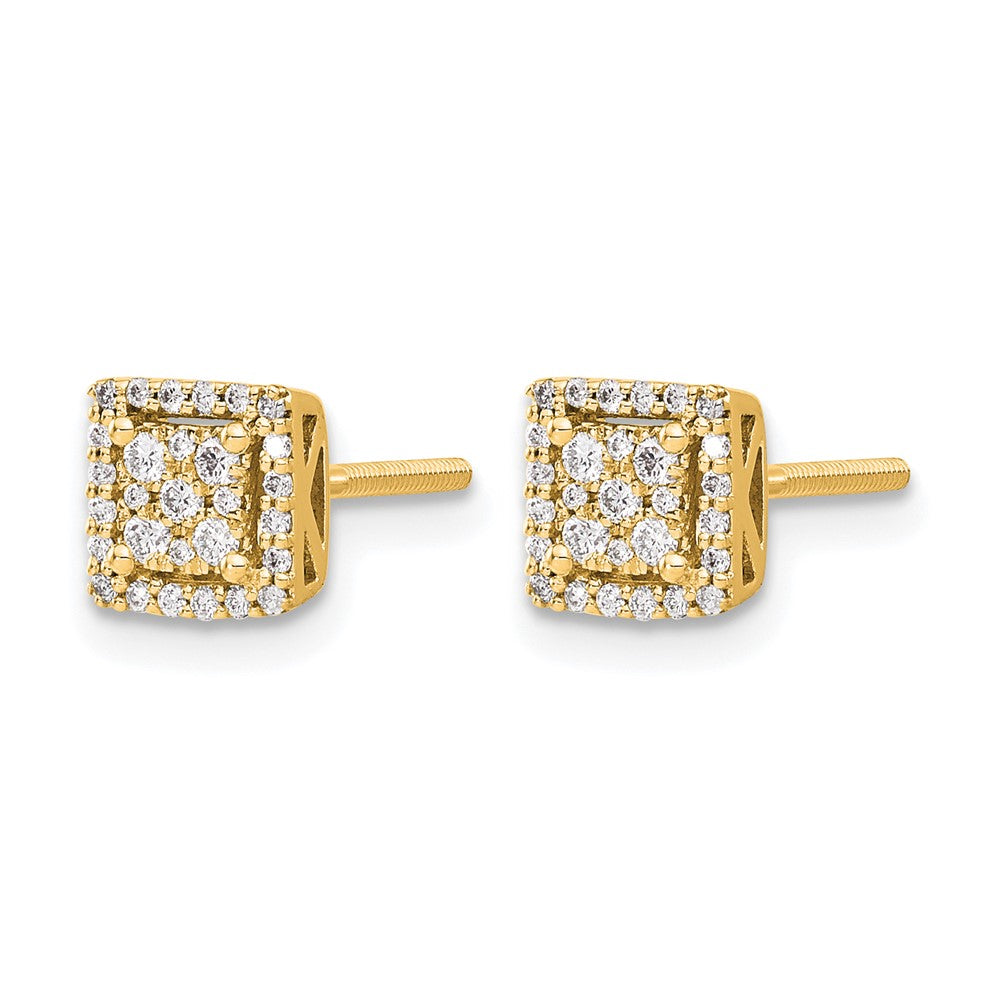 14K Yellow Gold 1/4 carat Diamond Cluster Square Screwback Post Earrings