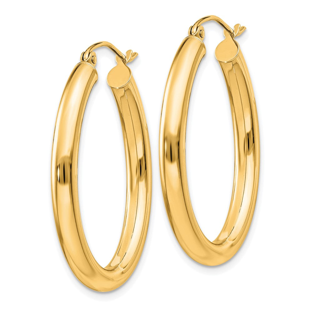 14K Yellow Gold 3.5x32mm Polished Oval Tube Hoop Earrings