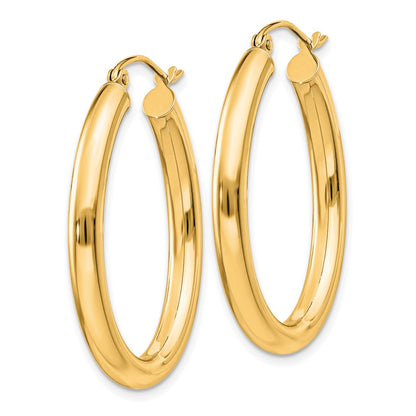 14K Yellow Gold 3.5x32mm Polished Oval Tube Hoop Earrings