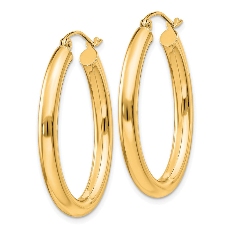14K Yellow Gold 3.5x32mm Polished Oval Tube Hoop Earrings