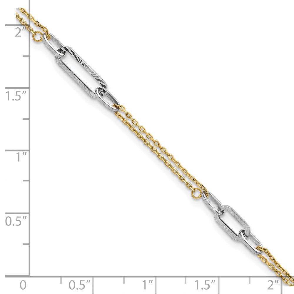 14K Two-Tone Gold Two-tone Polished and Diamond-cut 3-Station 6.5 Inch Bracelet Plus 0.75 Inch Extender
