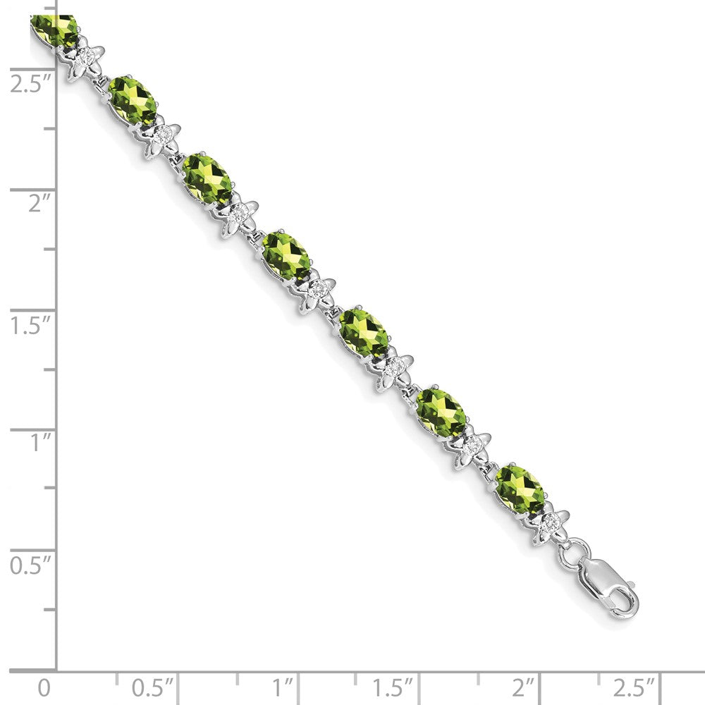 14K White Gold Complete Diamond and Oval Peridot Floral 7 Inch Bracelet