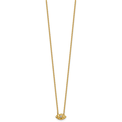 14K Yellow Gold Polished and Hammered 1/20 carat Diamond Evil Eye 18 Inch Necklace