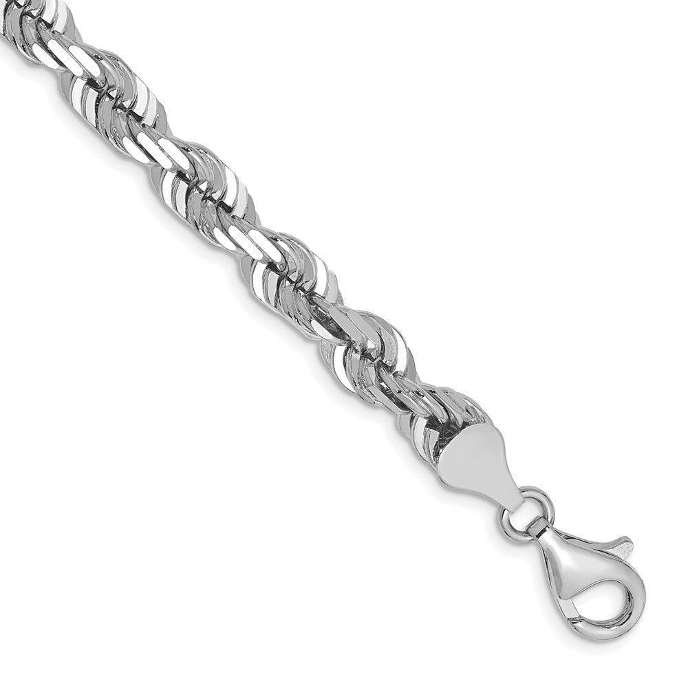 14K White Gold 6.5mm D/C Rope with Fancy Lobster Clasp 8 Inch Chain Bracelet