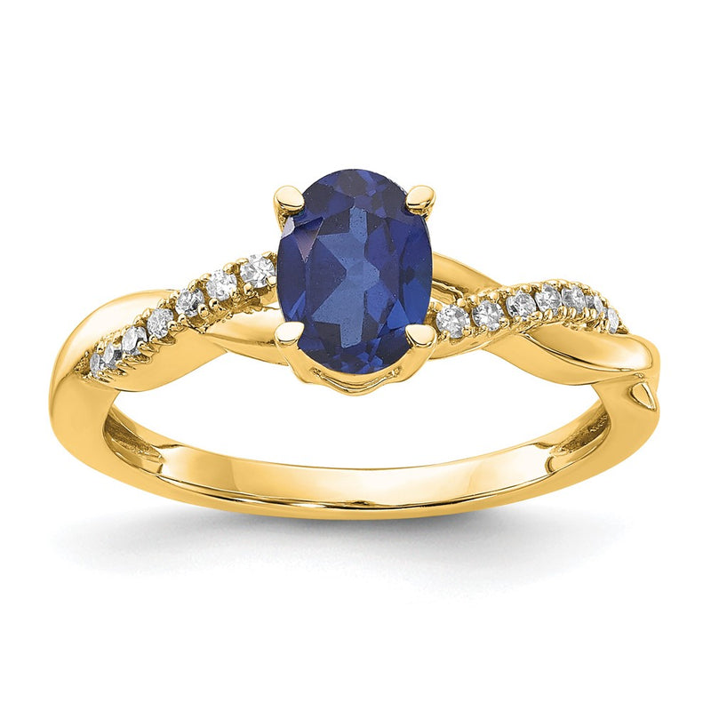 14K Yellow Gold 7x5 Oval September/Lab Created Sapphire and Diamond Size 7 Ring