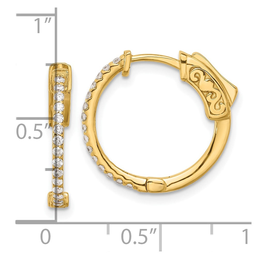 14K Yellow Gold .24 carat Diamond Round Hoop w/Safety Clasp Earrings