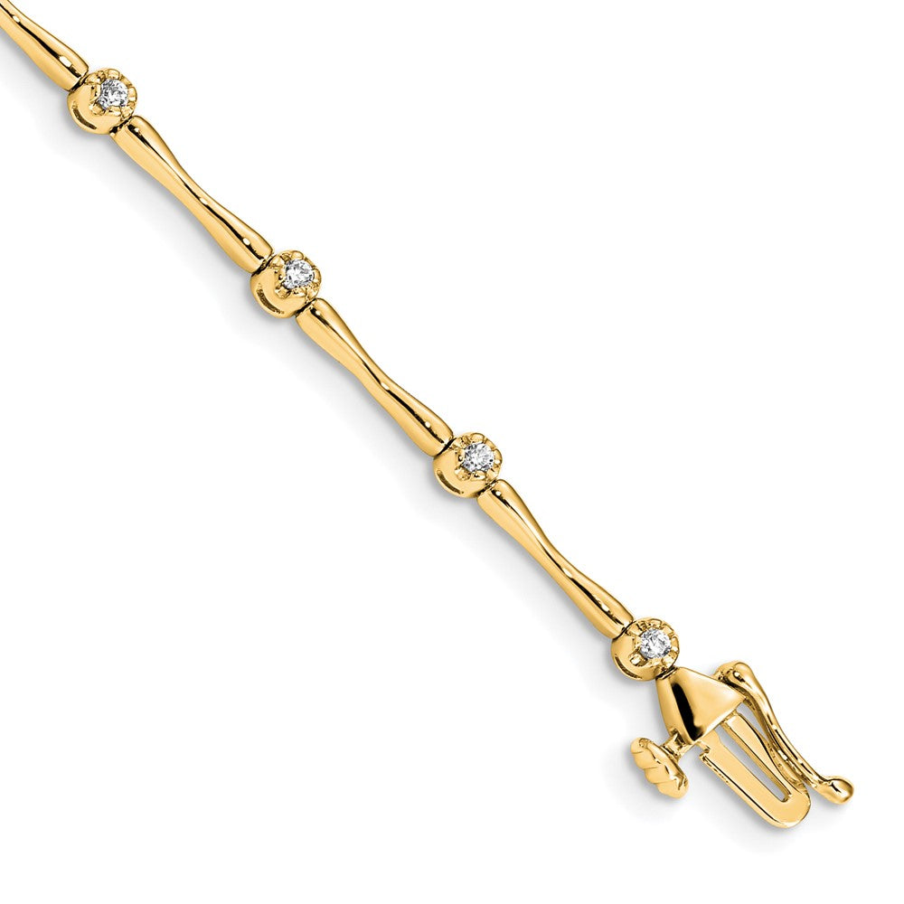 14K Yellow Gold Polished Complete 1/4 carat Diamond and Bar Link 7 Inch Bracelet
