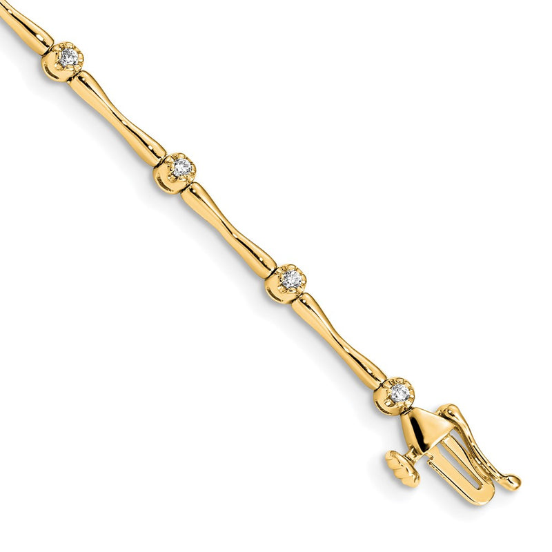 14K Yellow Gold Polished Complete 1/4 carat Diamond and Bar Link 7 Inch Bracelet
