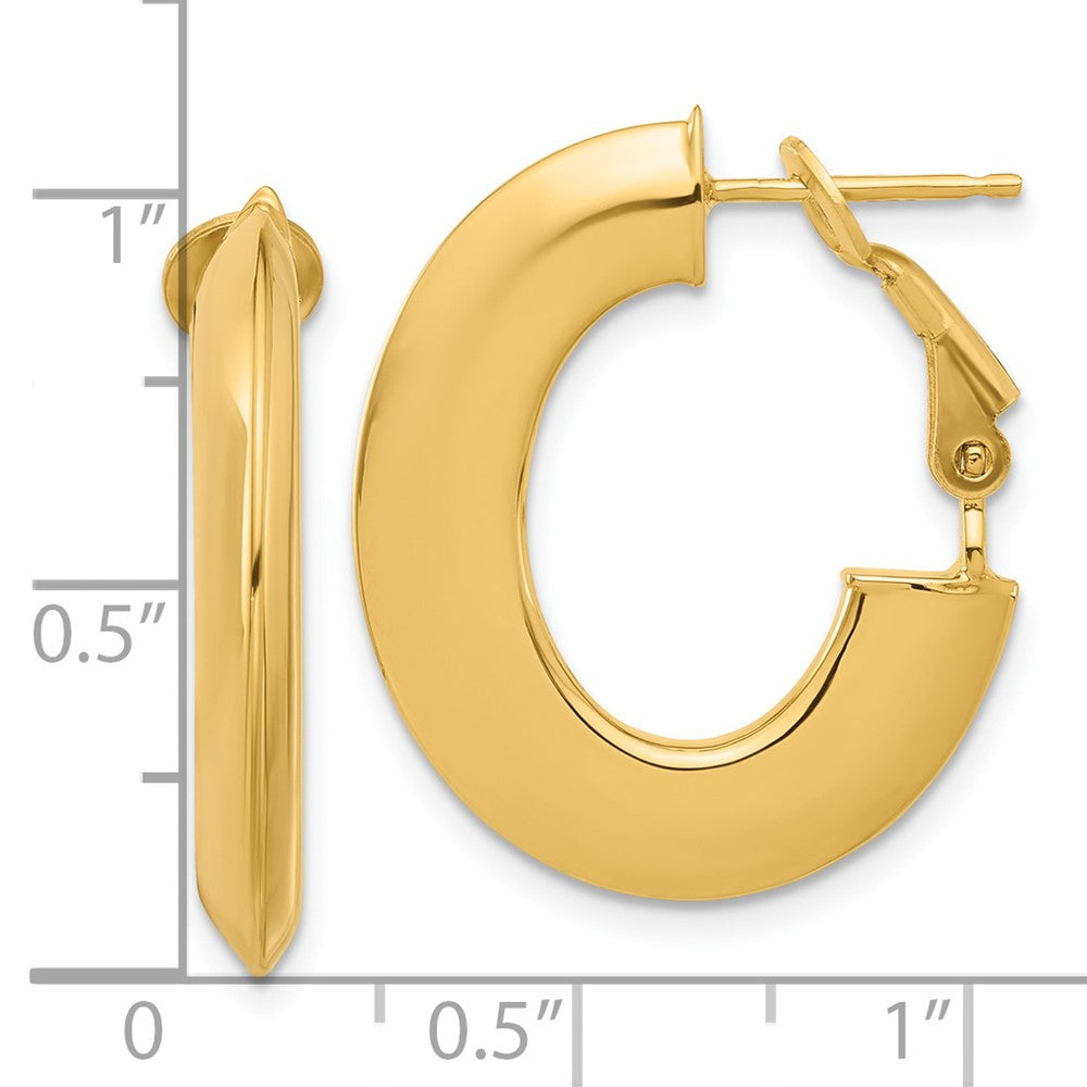 14K Yellow Gold 3x25mm Polished Knife-Edge Oval Omega Back Tube Hoop Earrings