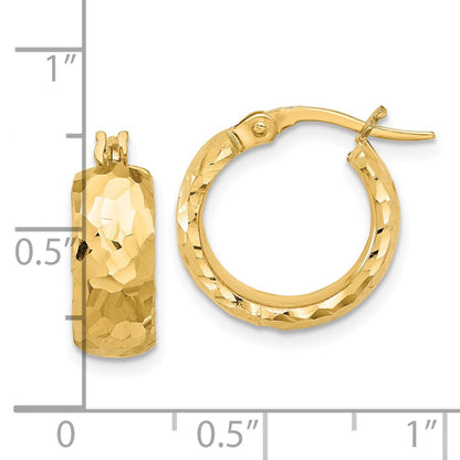 14K Yellow Gold Polished and Diamond Cut 6mm Hoop Earrings