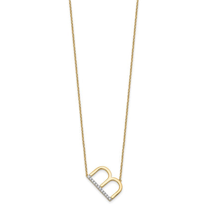 14K Yellow Gold Sideways Diamond Initial B 18 Inch Necklace