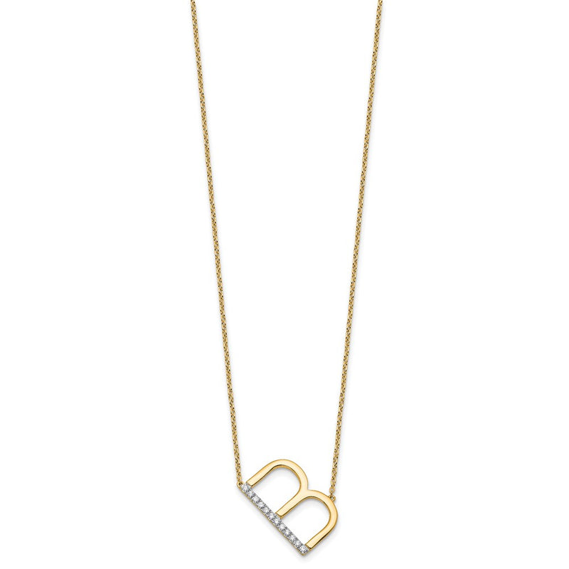 14K Yellow Gold Sideways Diamond Initial B 18 Inch Necklace