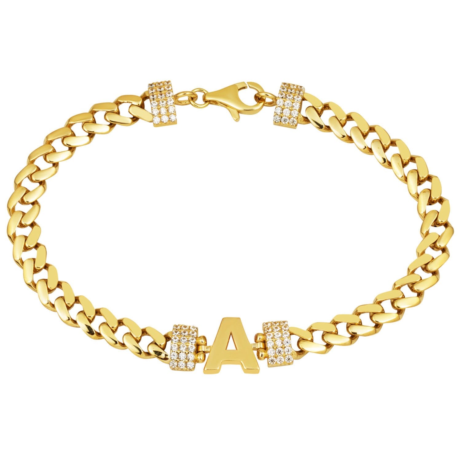 14K Yellow Gold Initial A Cubic Zirconia Bracelet