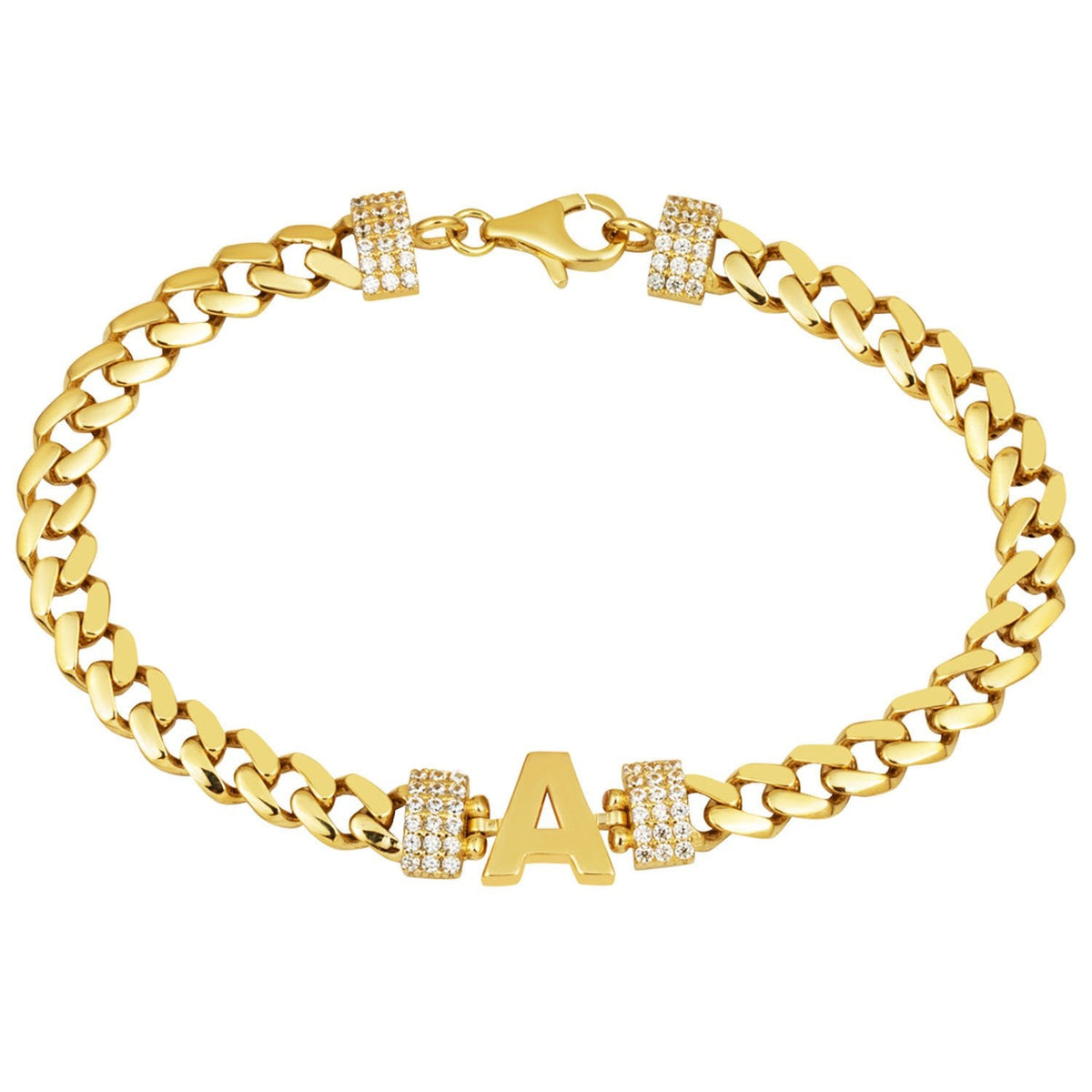 14K Yellow Gold Initial A Cubic Zirconia Bracelet
