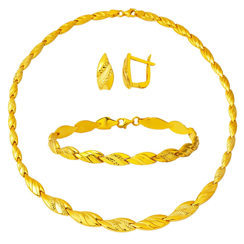 14K Yellow Gold Wedding Necklace Bracelet Earrings Set (21.65 g)