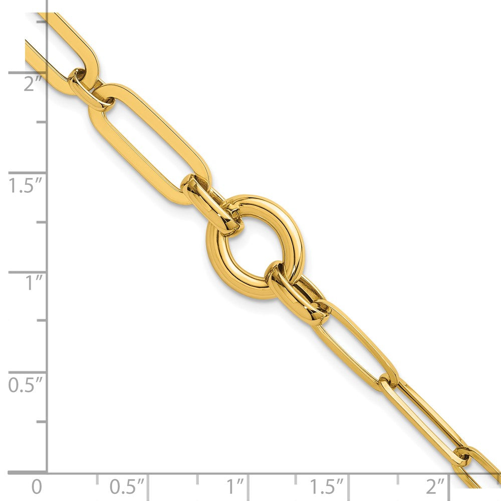 14K Yellow Gold Polished Fancy Paperclip Link with Circle 7.25 Inch Bracelet