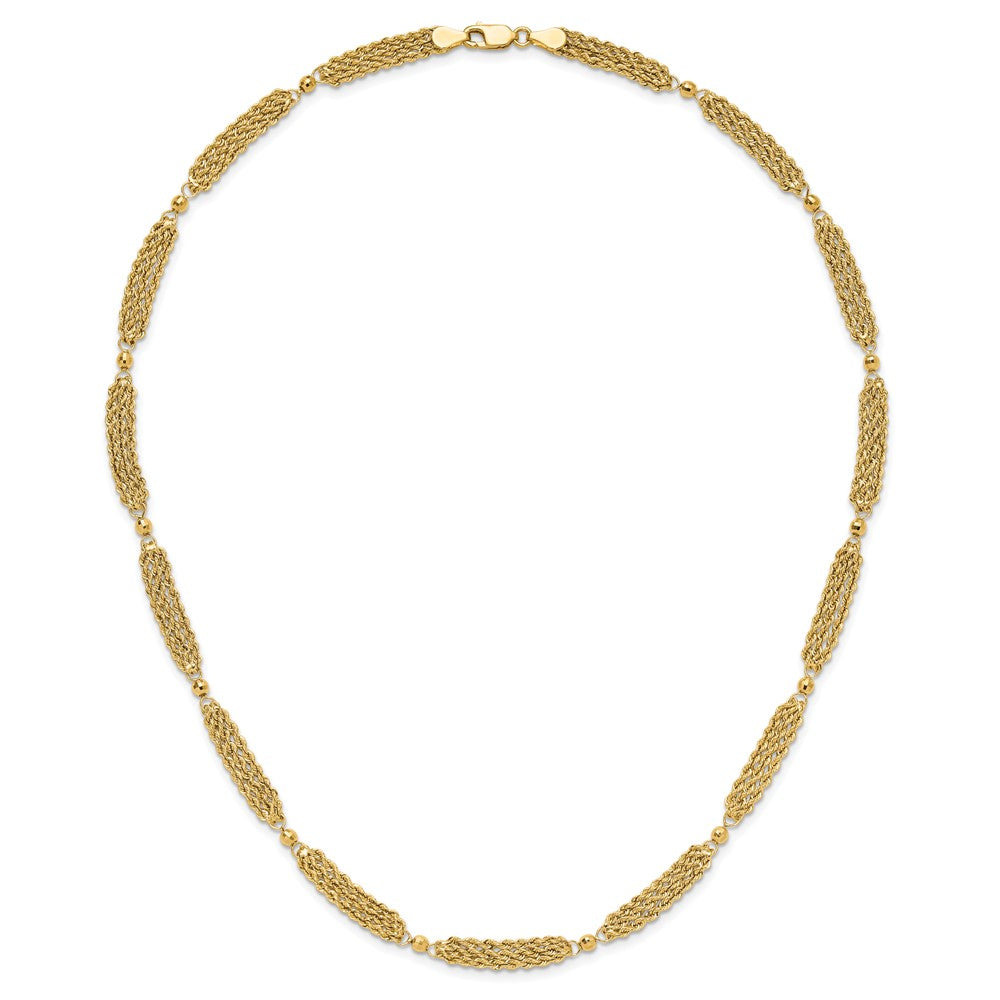 14K Yellow Gold Polished Multi-Strand Diamond-cut Rope and Beaded 18.25 Inch Necklace