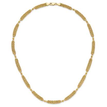 14K Yellow Gold Polished Multi-Strand Diamond-cut Rope and Beaded 18.25 Inch Necklace