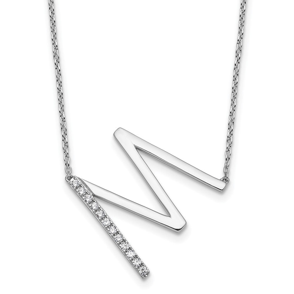 14K White Gold Sideways Diamond Initial M 18 Inch Necklace