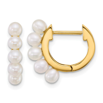 14K Yellow Gold Polished 3-4mm Rice South Sea Saltwater Cultured Pearl Hinged Hoop Earrings