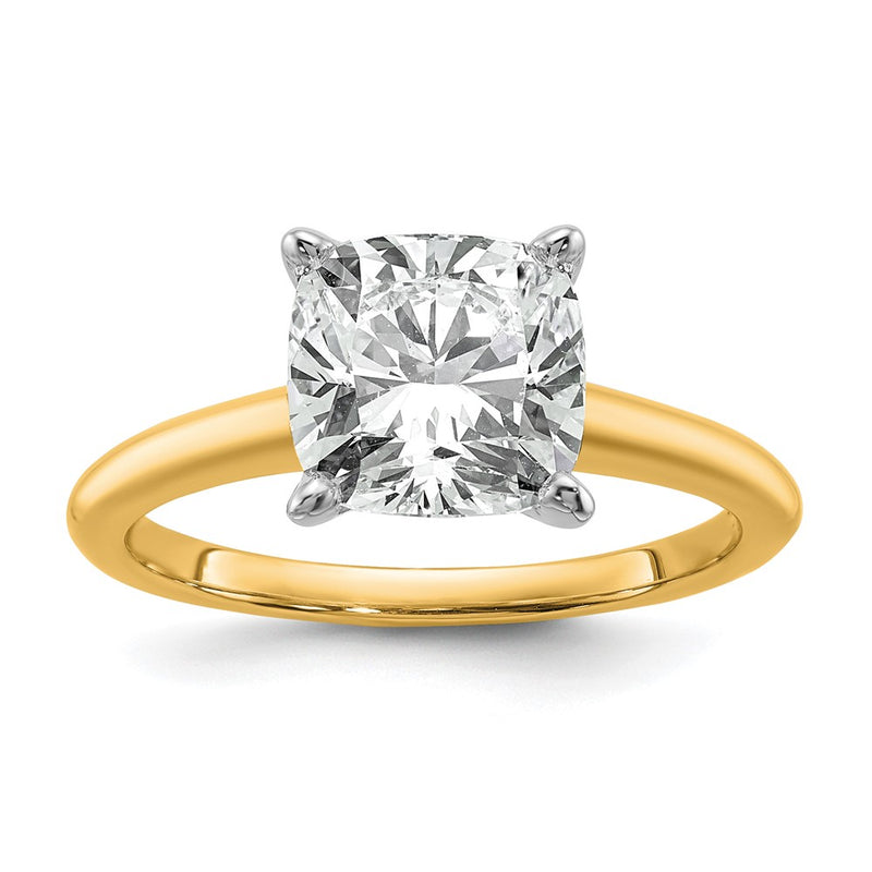 14K Two-Tone Gold Two-tone 3 carat Lab Grown Diamond VS+ F+ Cushion Complete Solitaire Engagement Ring