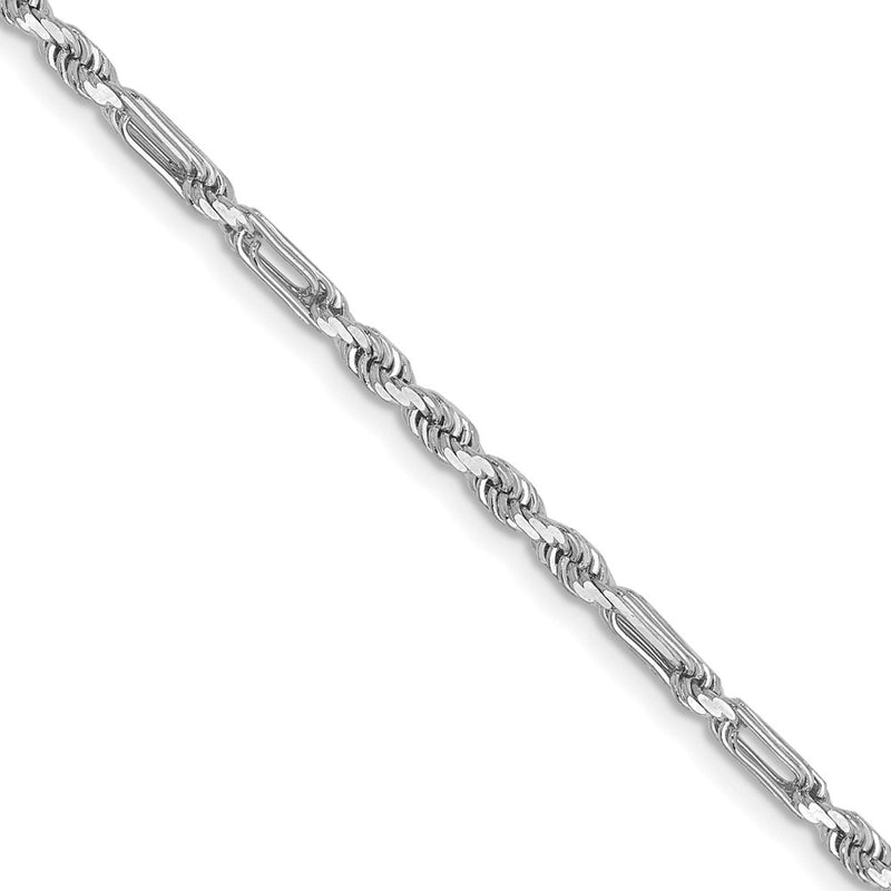 14K White Gold 2.5mm D/C Milano Rope 24 Inch Chain