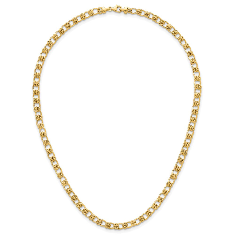 14K Yellow Gold Polished and Textured 5.0mm Fancy Knot Link 7.5 Inch Bracelet