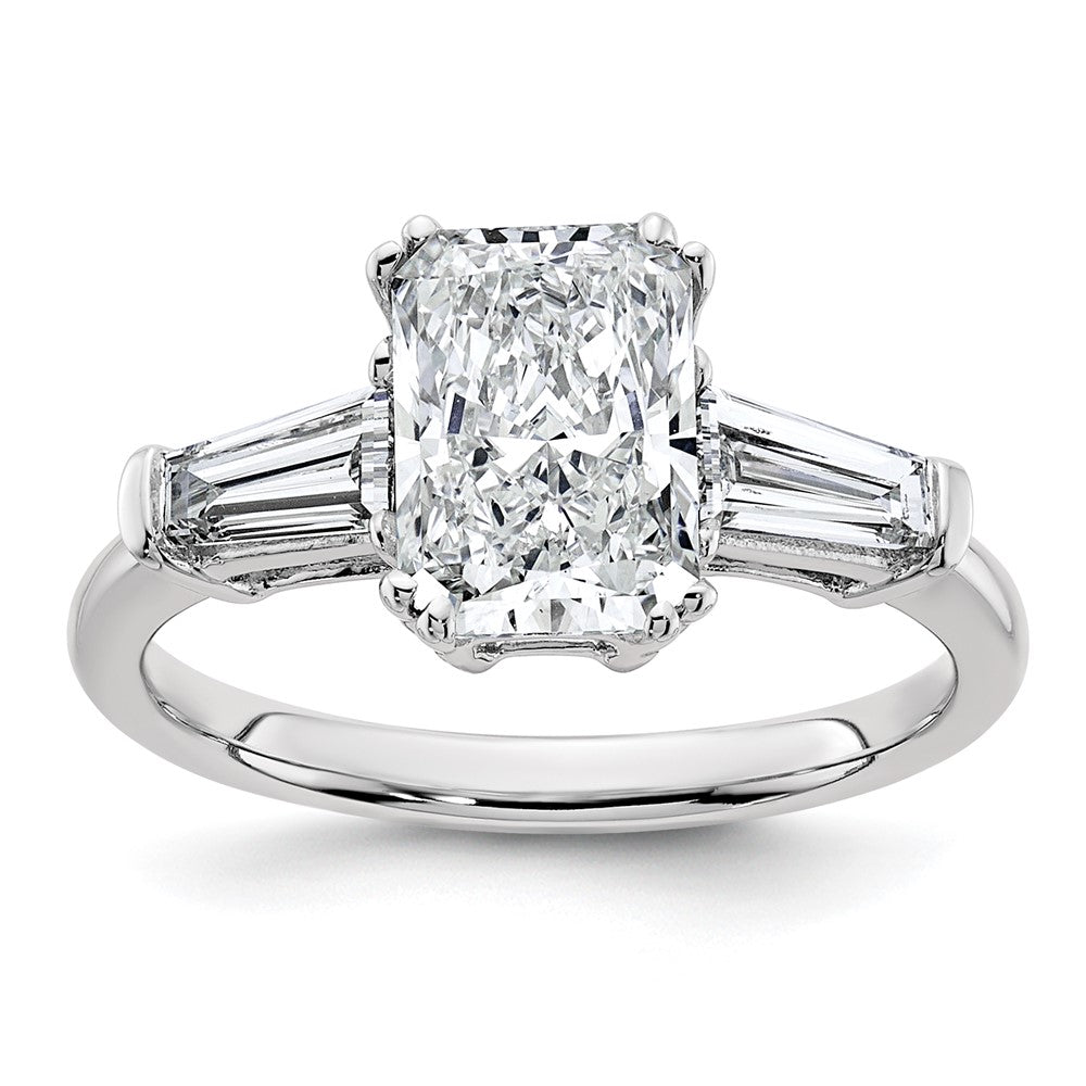 14K White Gold 2 5/8 carat Certified Lab Grown Diamond VS+ F+ Radiant with Tapered Baguette Sides Complete Engagement Ring