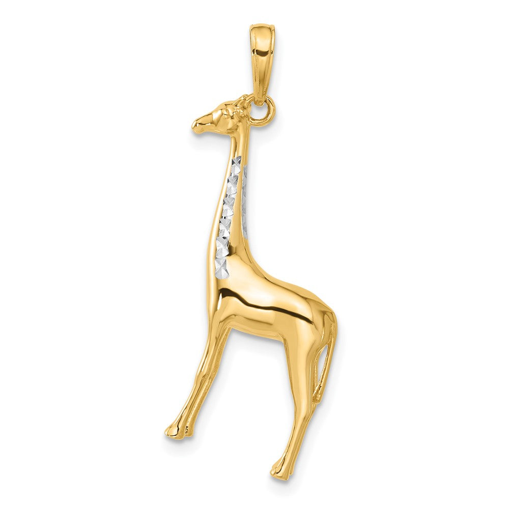 14K Yellow Gold and Rhodium Diamond-cut 3-D Giraffe Pendant