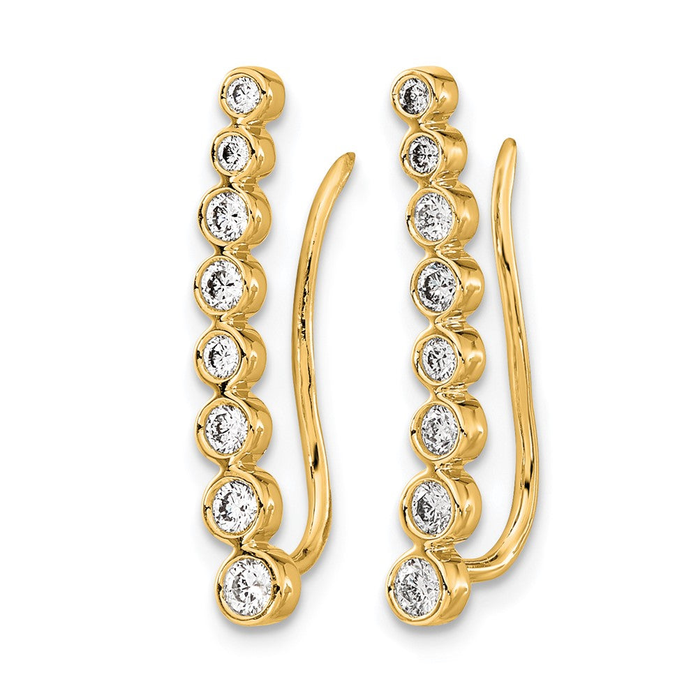 14K Yellow Gold 3/8 carat Diamond Bezel Graduated Ear Climber Earrings