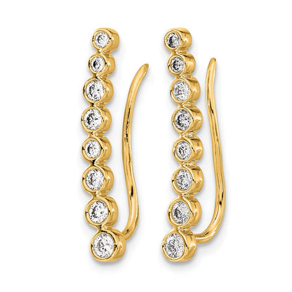 14K Yellow Gold 3/8 carat Diamond Bezel Graduated Ear Climber Earrings