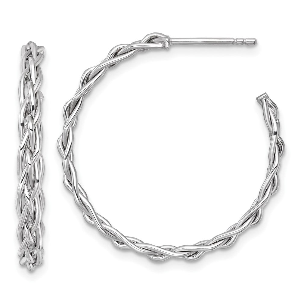 14K White Gold Rhodium-plated Polished Woven Braid 3 x 29mm C-Hoop Post Earrings