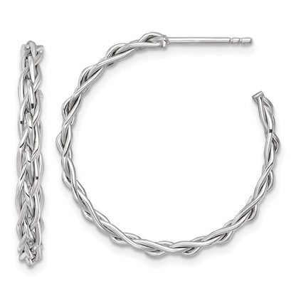 14K White Gold Rhodium-plated Polished Woven Braid 3 x 29mm C-Hoop Post Earrings