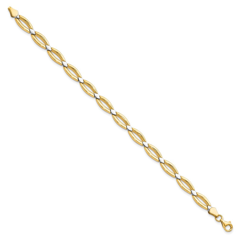 10K Yellow Gold w/Rhodium Fancy Link Chain Bracelet