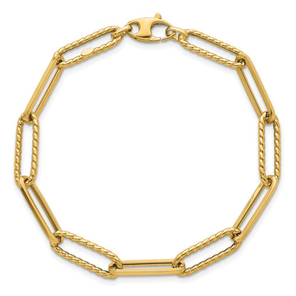 14K Yellow Gold Polished and Twisted 6.4mm Paperclip Link Chain Bracelet