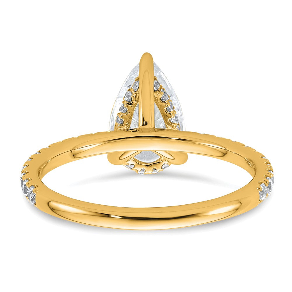 14K Yellow Gold 2 carat Certified Lab Grown Diamond VS/SI+ G+ Pear Complete Solitaire with Flair Engagement Ring