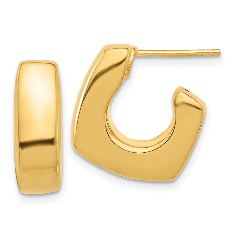 14K Yellow Gold Polished Square J-Hoop Post Earrings