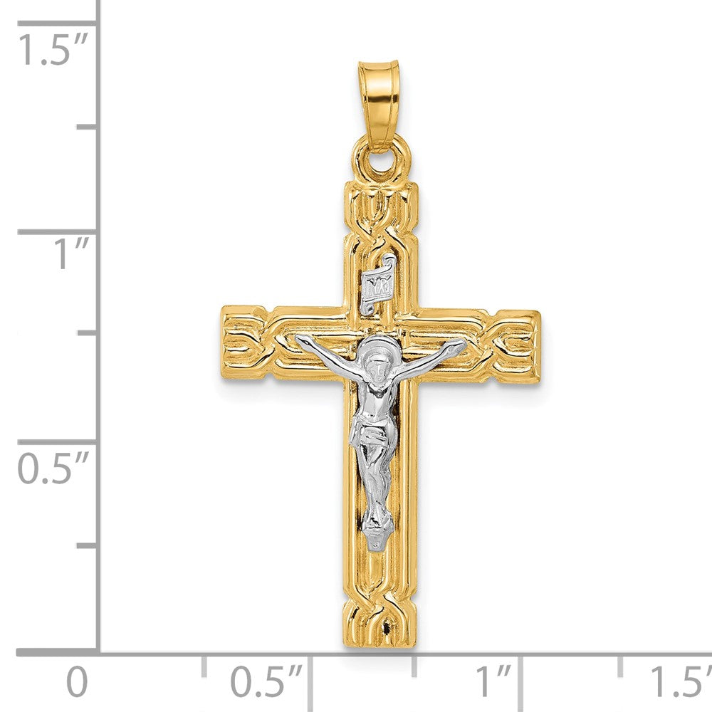 14K Two-Tone Gold Hollow INRI Crucifix Pendant