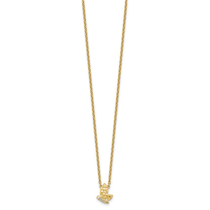 14K Yellow Gold Polished and Hammered 1/20 carat Diamond Butterfly 18 Inch Necklace