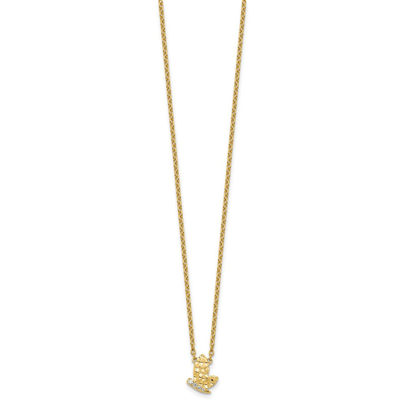14K Yellow Gold Polished and Hammered 1/20 carat Diamond Butterfly 18 Inch Necklace