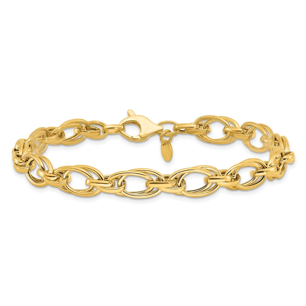 14K Yellow Gold Polished 7.5mm Fancy Double Link 8 Inch Bracelet