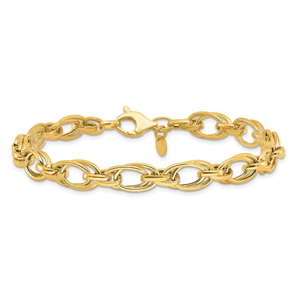 14K Yellow Gold Polished 7.5mm Fancy Double Link 8 Inch Bracelet