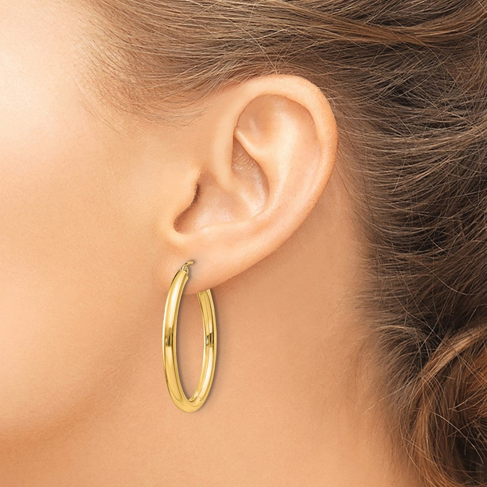 14K Yellow Gold 3.5x38mm Polished Oval Tube Hoop Earrings