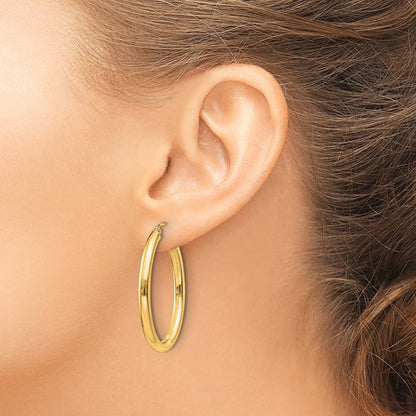 14K Yellow Gold 3.5x38mm Polished Oval Tube Hoop Earrings